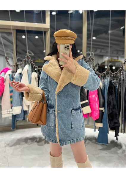 Leksa Uzun Içi Kürklü Kot Mont Camel