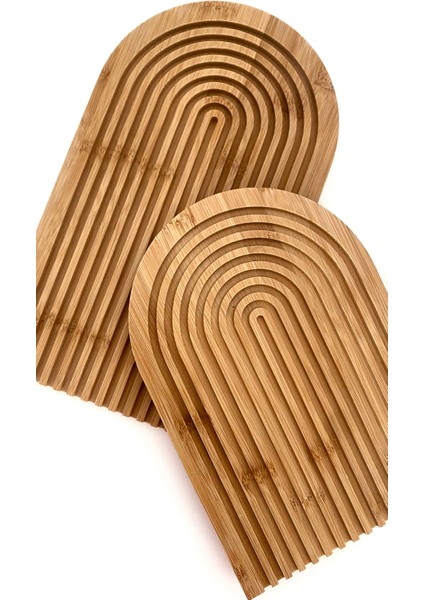 Gökkuşağı Dalgalı Bambu Sunum Tabağı Dekoratif Sunum Tahtası