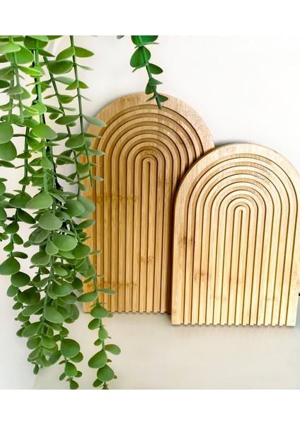 Gökkuşağı Dalgalı Bambu Sunum Tabağı Dekoratif Sunum Tahtası