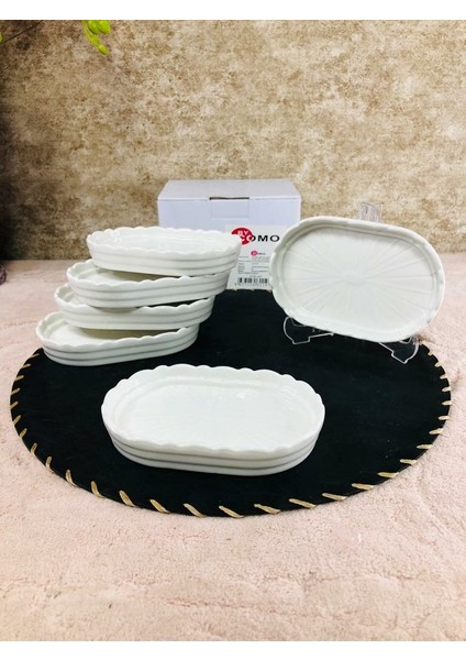 Kahvaltı Sunum Tabağı 6 Parça Oval Porselen 10X15 Cm.