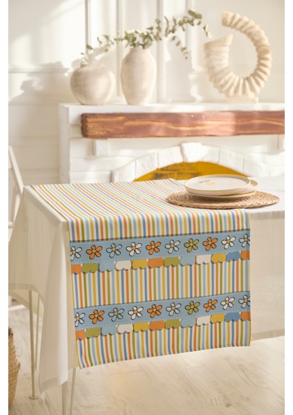 Çizgili Renkli Papatya Desenli Runner (AYSR634)