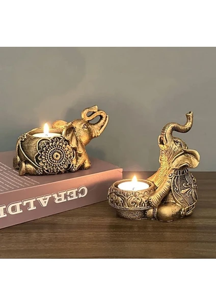 Taşdevri Life 2 Li Dekoratif Fil Mumluk Tealight Mumluk Altın Yaldızlı