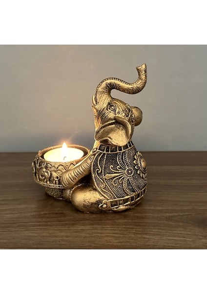 Taşdevri Life 2 Li Dekoratif Fil Mumluk Tealight Mumluk Altın Yaldızlı