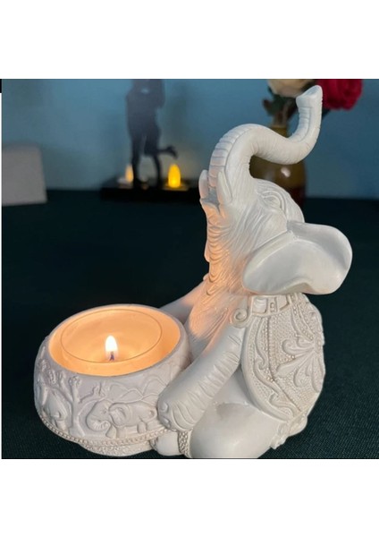 Taşdevri Life 2 Li Dekoratif Fil Mumluk Tealight Mumluk Beyaz