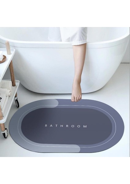 Banyo-Paspası-Kaymaz Tabanlı-Süper Emici Banyo Paspası-Abdest Paspası-Oval (Mavi)