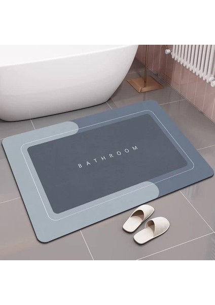 Banyo Paspası-Süper Emici-Kaymaz Tabanlı Banyo ve Abdest Paspası Kare Mavi