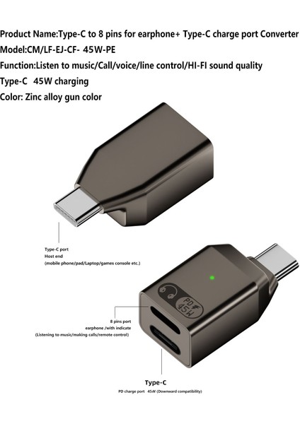 Type C To Type C ve Lightning 45W Hızlı Şarj Kulaklık Dönüştürücü Otgcl