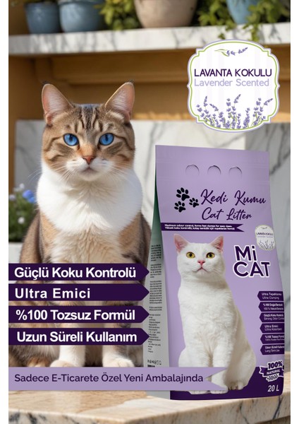 20 Litre Lavanta Kokulu Kedi Kumu Koku Hapseden Süper Topaklanan ve Tozsuz modelleri