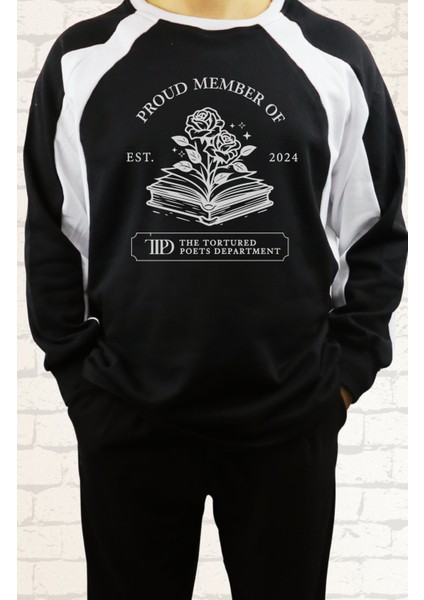 Unisex Oversize Taylor Swift Ttpd Albüm Sırt Baskılı Kapüşonsuz Bisikliet Yaka Sweatshirt