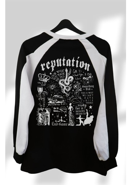 Unisex Oversize Taylor Swift Reputation Sırt Baskılı Kapüşonsuz Bisikliet Yaka Sweatshirt