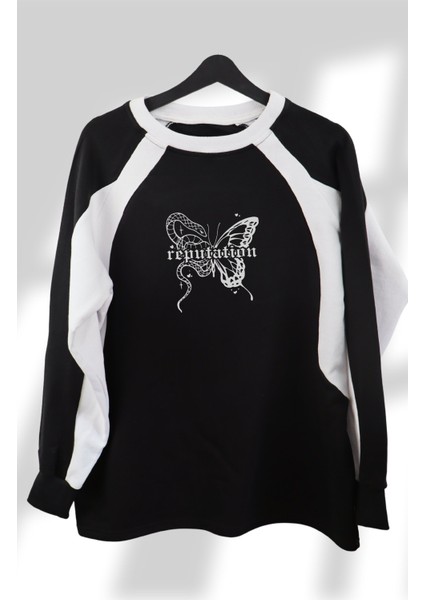 Unisex Oversize Taylor Swift Reputation Sırt Baskılı Kapüşonsuz Bisikliet Yaka Sweatshirt