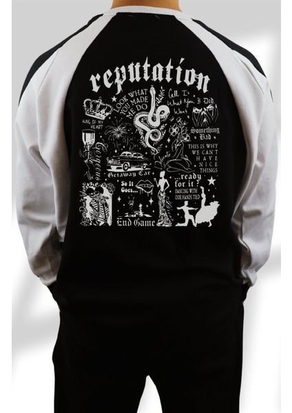 Unisex Oversize Taylor Swift Reputation Sırt Baskılı Kapüşonsuz Bisikliet Yaka Sweatshirt