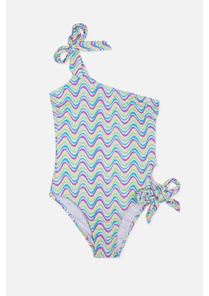 4956 Mor Desenli Kız Çocuk Mayo