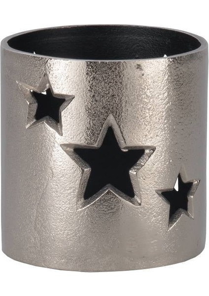 422063 "lugaıt" Nikel Mat, Siyah Metal Dekoratif Mumluk 12,5 cm Yüksekliğinde