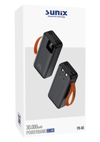 30.000 Mah 22,5W Kendinden Kablolu Taşınabilir Powerbank Siyah Pb-60