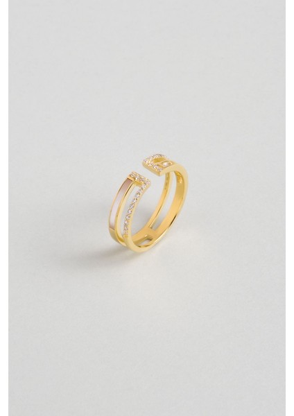 Minimal Tasarım 18 Ayar Sarı Altın Kaplama Gümüş Yüzük