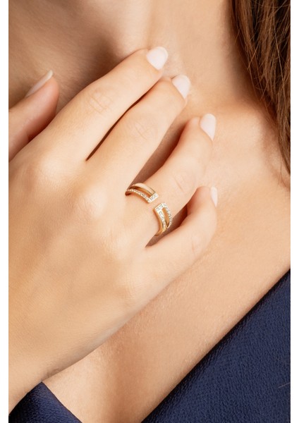 Minimal Tasarım 18 Ayar Sarı Altın Kaplama Gümüş Yüzük modelleri