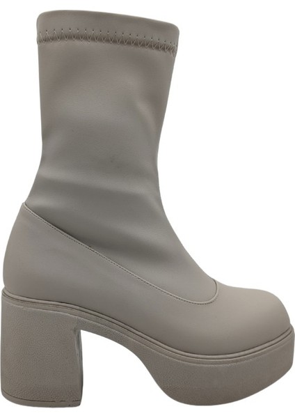 Rovalia Kadın Platform Topuklu Streç Bot Krem 36