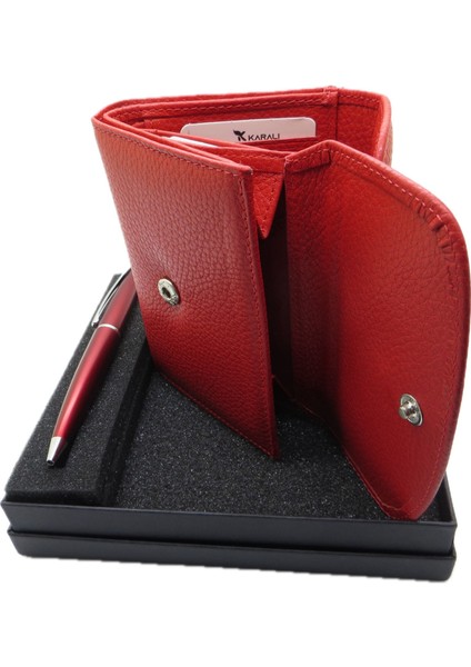 Kişiye Özel Deri Cüzdan Ve Kalem Seti | Lake Kırmızı Kalem + Deri & El Işciliği Cüzdan Seti | Isme Özel Hediyelik Set modelleri