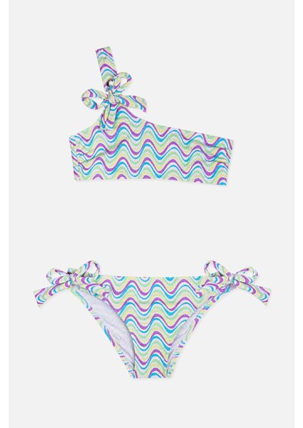 4902 Mor Tek Omuz Kız Çocuk Bikini Takımı