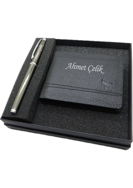 Kişiye Özel Cüzdan Ve Kalem Seti | Scrikss Titanyum Kalem + Deri & El Işciliği Cüzdan Seti | Isme Özel Hediyelik Set