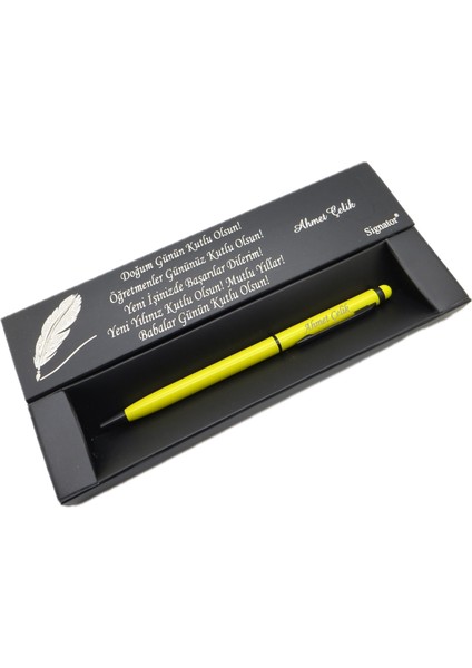 ® C511 Slim Siyah Sarı Tükenmez Kalem | Isme Özel Kalem | Hediyelik Kalem