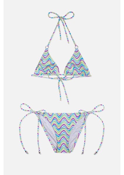 4903 Mor Desenli Kız Çocuk Bikini Takımı