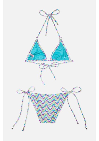 4903 Mor Desenli Kız Çocuk Bikini Takımı