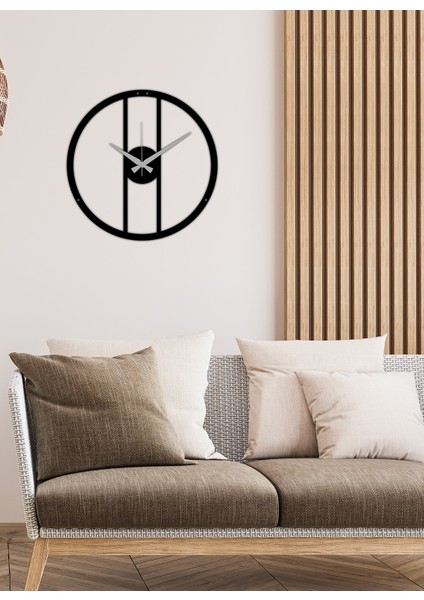 Modern Art Metal Saat -Ev Dekorasyon - 40 X 40 - Cm - Siyah - Clock-054