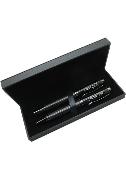 ® M470 Karbon Titanyum Kalem Seti - Roller Kalem + Tükenmez Kalem | Isme Özel Kalem | Hediyelik Kalem