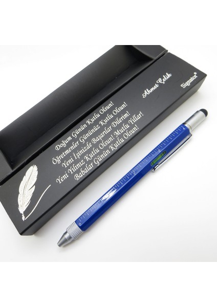 ® C542 Mavi Mühendis Kalemi Çok Fonksiyonlu - Su Terazisi, Çift Uçlu Tornavida, Cetvel | Isme Özel Kalem | Hediyelik Kalem fiyatları