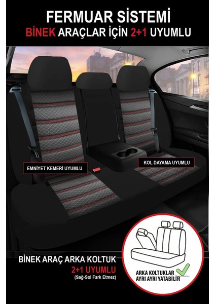 Skoda Rapid Spaceback Ambition 1.6 Tdi Cr 105 2014 Uyumlu Jakar Oto Koltuk Kılıfı Tam Set Siyah-Kırmızı
