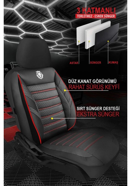 Volvo XC90 T8 Twin Engine 7k R-Design Geartronic 2018 Uyumlu Jakar Oto Koltuk Kılıfı Tam Set Siyah-Kırmızı