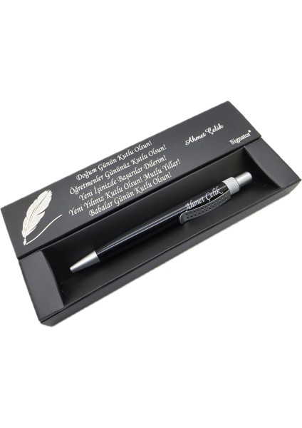 ® C449 Parlak Siyah Krom Tükenmez Kalem | Isme Özel Kalem | Hediyelik Kalem