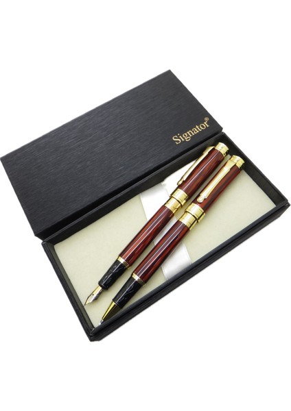 ® ST203 Bordo Sedefli Lake Gold Heybetli Kalem Seti - Dolma Kalem + Roller Kalem | Isme Özel Kalem fiyatları