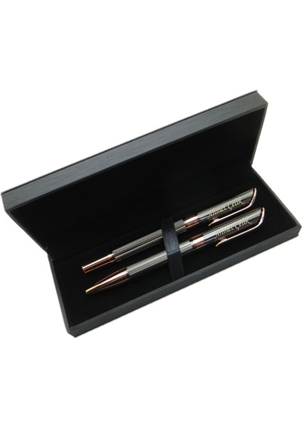 ® M430 Titanyum Balıksırtı Rose Gold Kalem Seti - Roller Kalem + Tükenmez Kalem | Isme Özel Kalem | Hediyelik Kalem