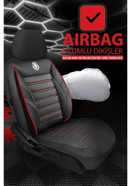 Mitsubishi Tredia (A21_) 1.4 Glx (A211) (70 Hp) 1982 Uyumlu Jakar Oto Koltuk Kılıfı Tam Set Siyah-Kırmızı