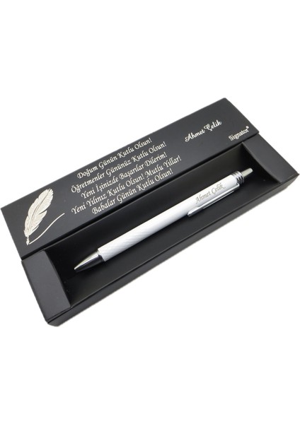 ® C482 Beyaz Krom Tükenmez Kalem | Isme Özel Kalem | Hediyelik Kalem