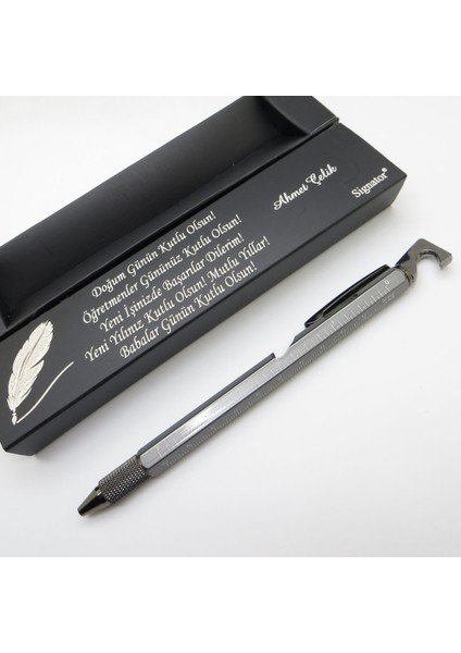 ® C545 Titanyum Krom Mühendis Kalemi Çok Fonksiyonlu - Açacak, Telefon Tutacağı, Su Terazisi, Çift Uçlu Tornavida, Cetvel | Isme Özel Kalem | Hediyelik Kalem fiyatları