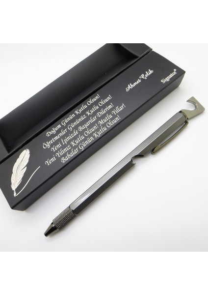 ® C545 Titanyum Krom Mühendis Kalemi Çok Fonksiyonlu - Açacak, Telefon Tutacağı, Su Terazisi, Çift Uçlu Tornavida, Cetvel | Isme Özel Kalem | Hediyelik Kalem modelleri