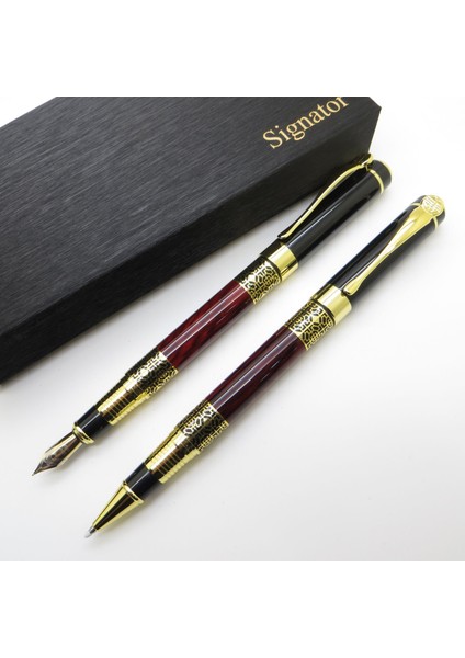 ® ST209 Sedefli Lake Gold Bordo Kalem Seti - Dolma Kalem + Roller Kalem | Isme Özel Kalem fiyatları