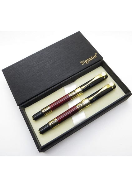 ® ST209 Sedefli Lake Gold Bordo Kalem Seti - Dolma Kalem + Roller Kalem | Isme Özel Kalem modelleri