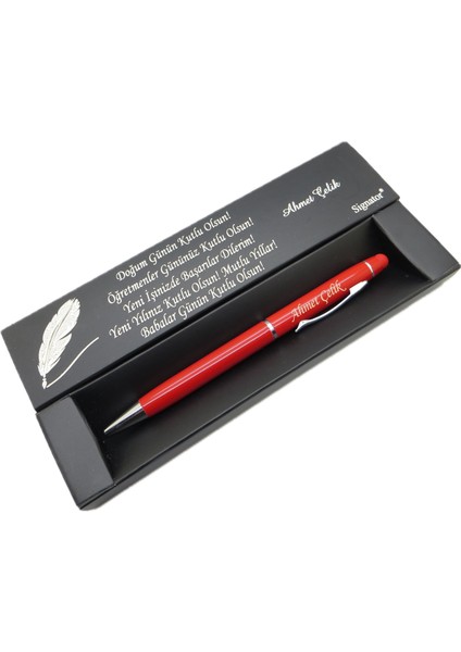 ® C464 Parlak Kırmızı Krom Tükenmez Kalem | Isme Özel Kalem | Hediyelik Kalem