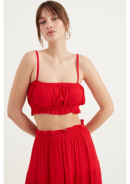 Ince Askılı Bürümcük Kumaş Büstiyer Kırmızı 2129 modelleri