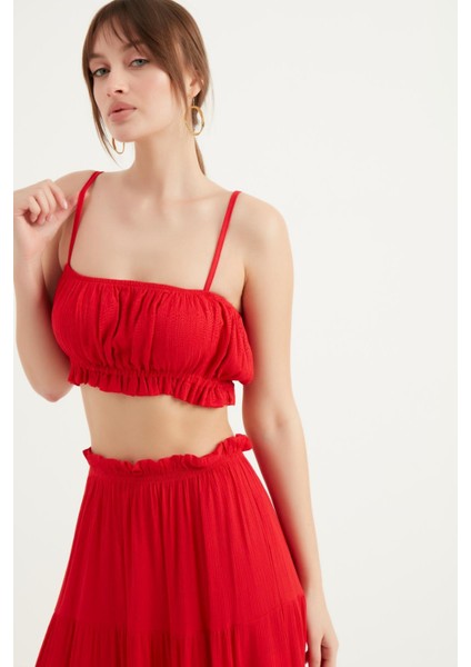 Ince Askılı Bürümcük Kumaş Büstiyer Kırmızı 2129 indirimleri