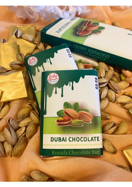 Dubai Çikolatası Classic 60 gr - Künafe Çikolata Barı, Fıstıklı Lezzet