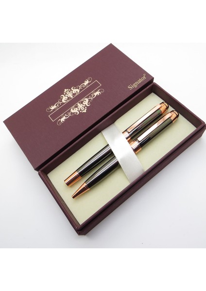 ® S330 Titanyum Bronz Kalem Seti Roller Kalem + Tükenmez Kalem | Isme Özel Kalem | Hediyelik Kalem