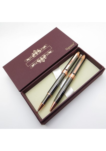 ® S330 Titanyum Bronz Kalem Seti Roller Kalem + Tükenmez Kalem | Isme Özel Kalem | Hediyelik Kalem