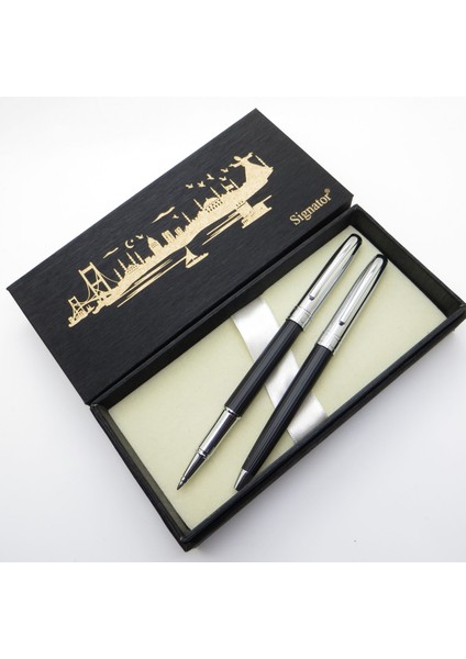 ® S333 Slim Siyah Krom Kalem Seti - Roller Kalem + Tükenmez Kalem Set | Isme Özel Kalem | Hediyelik Kalem fiyatları