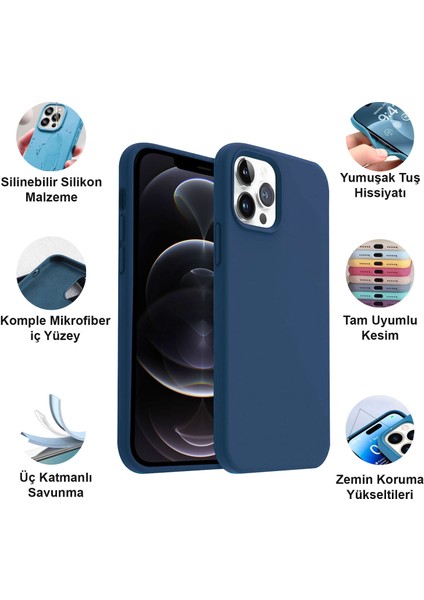 Apple iPhone 12 Pro Max Kılıf Lansman Premium Silinebilir Mavi Silikon